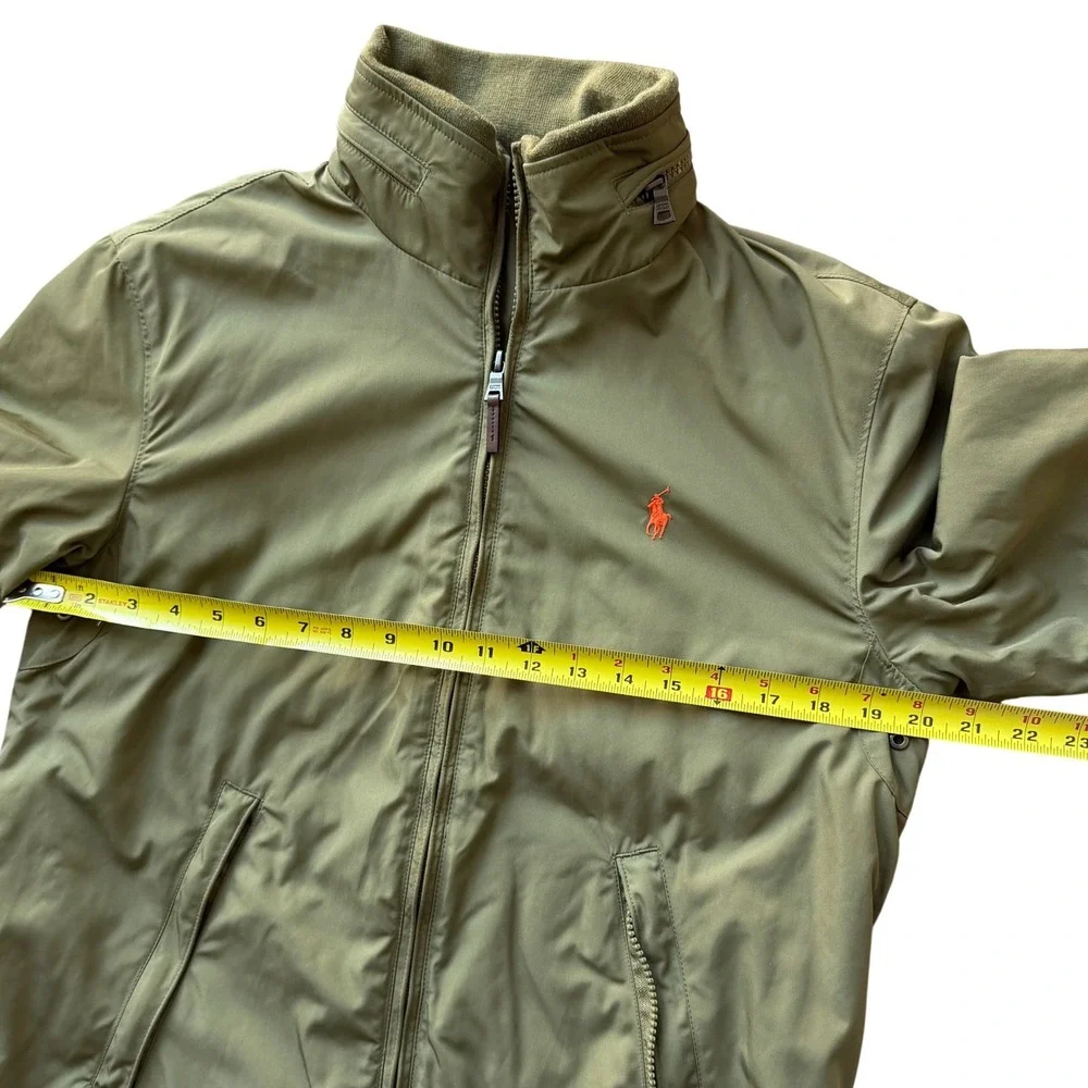 Polo Ralph Lauren Mens Olive Green Fleece Lined Hooded Windbreaker Jacket Small